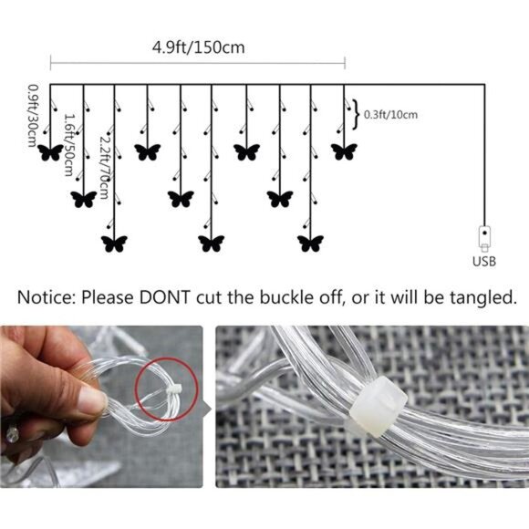 Butterfly Curtain Lights USB Fairy String LED 48 Lights Pink Room Party Wedding - Picture 2 of 8